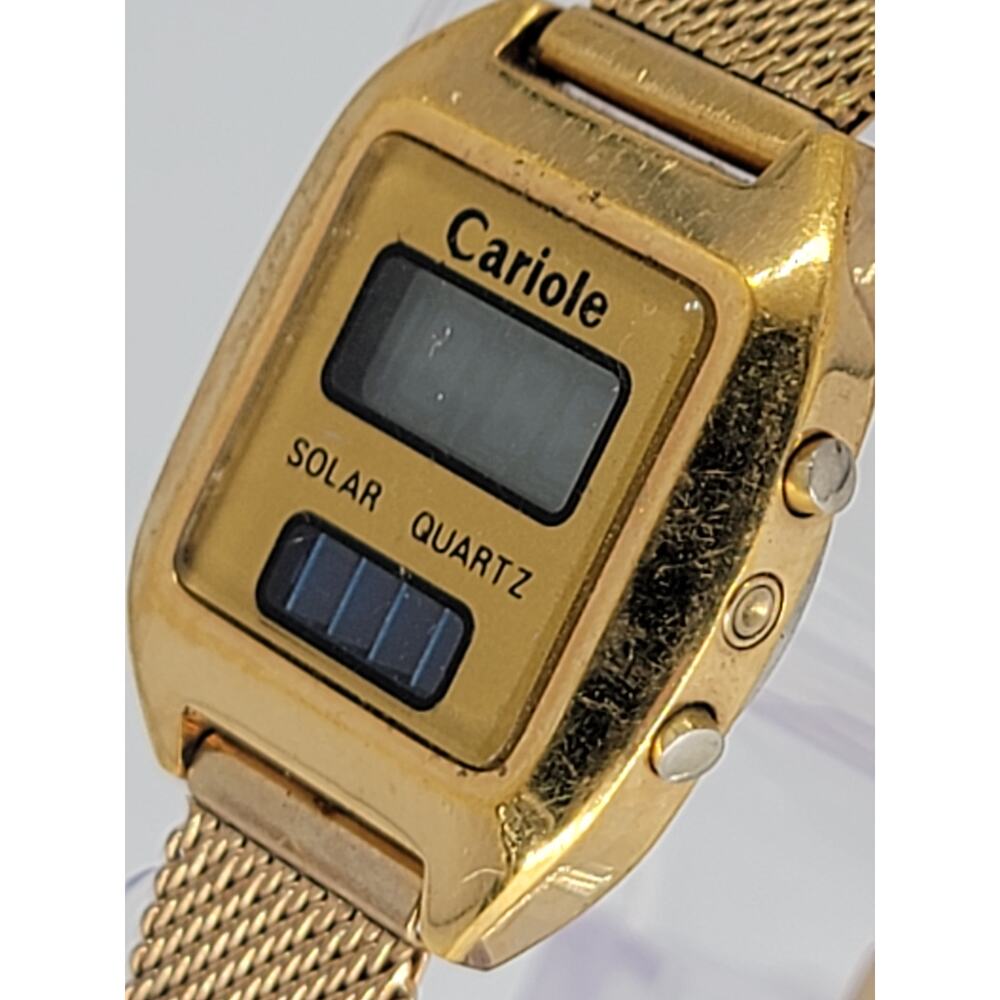 Vintage Cariole Digital LED, LCD Wristwatch Gold Tone Solar Quartz - Picture 3 of 8